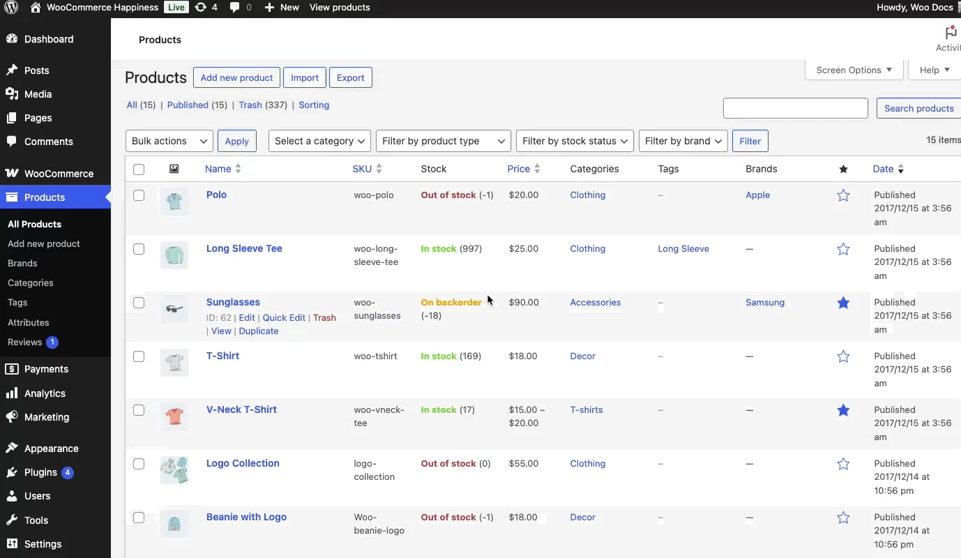 woocommerce products
